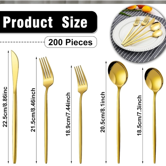200 Pieces Gold Silverware Set Stainless Steel Flatware Cutlery Set New - Picture 2 of 4